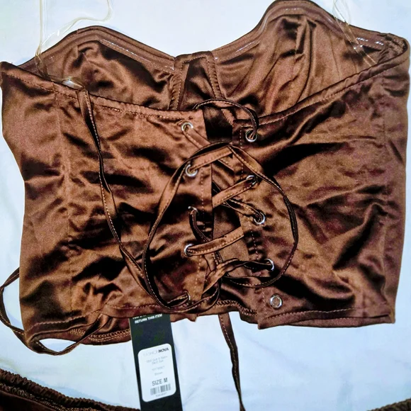 Fashion Nova Chocolate Satin Skirt Set - Picture 3 of 3